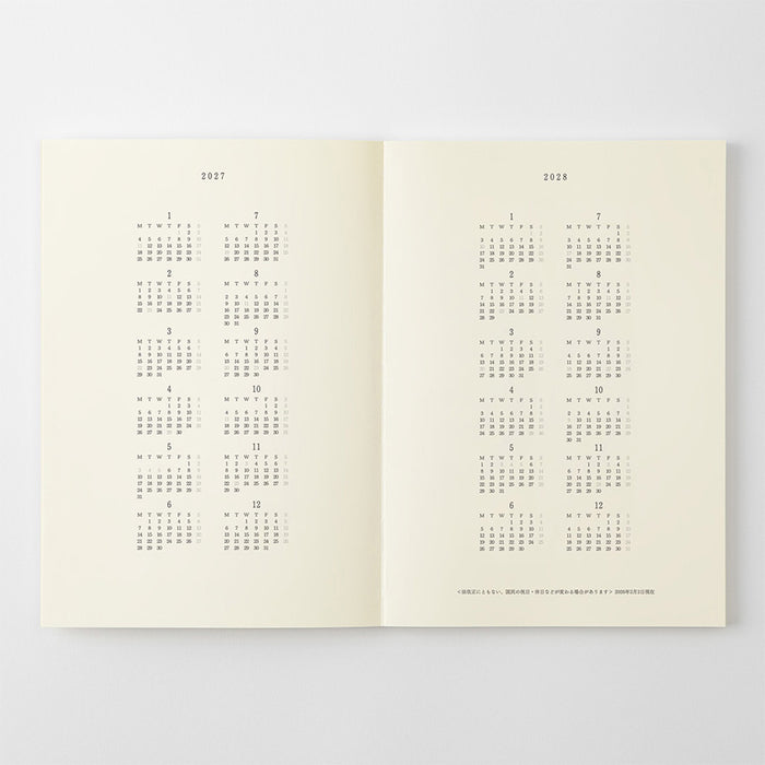 Midori MD Notebook Diary 2027 - A5 Thin -kalenteri
