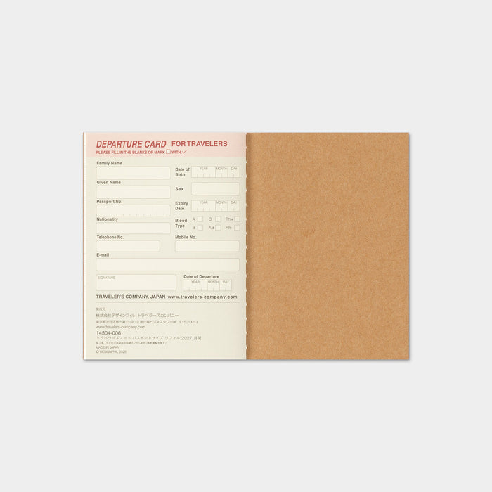 Traveler's Company 2027 - Monthly Diary Refill (Passport)