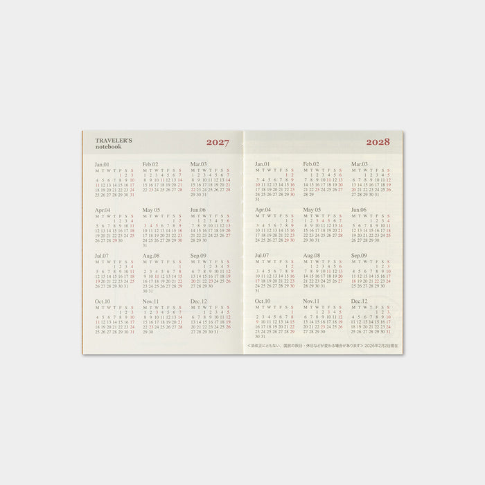 Traveler's Company 2027 - Monthly Diary Refill (Passport)