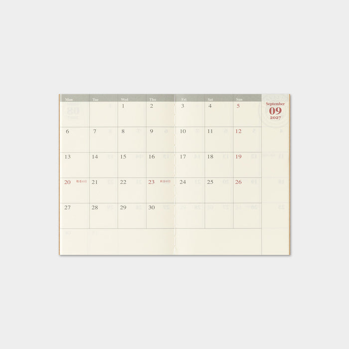 Traveler's Company 2027 - Monthly Diary Refill (Passport)
