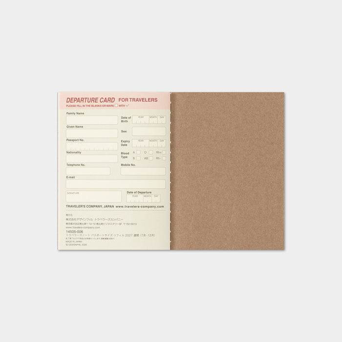Traveler's Company 2027 - Weekly Diary Refill (Passport)