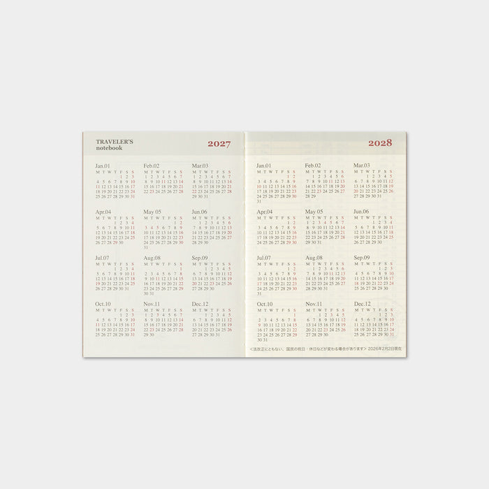 Traveler's Company 2027 - Weekly Diary Refill (Passport)