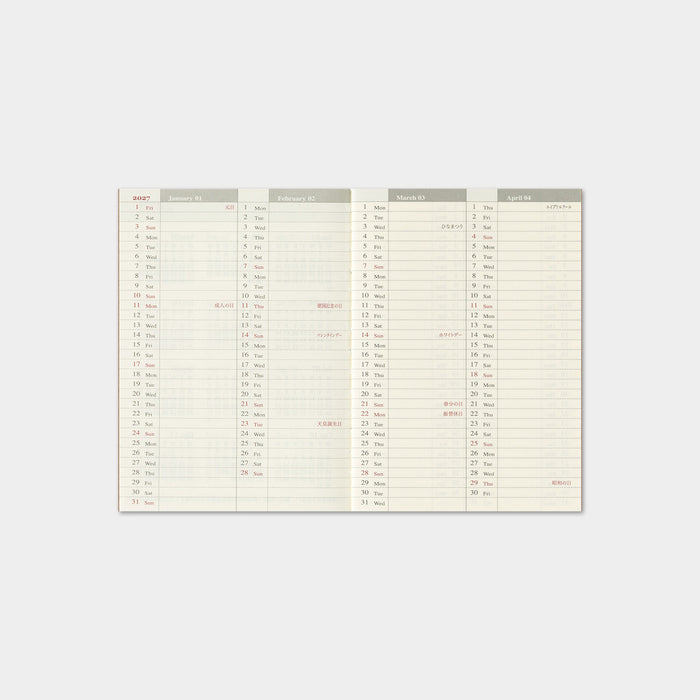 Traveler's Company 2027 - Weekly Diary Refill (Passport)