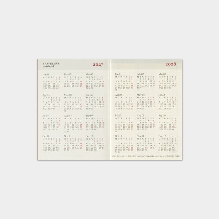 Traveler's Company 2027 - Weekly Diary Refill (Passport)