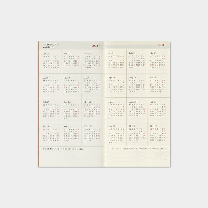 Traveler's Company - Weekly Diary Vertical Refill 2027 (Regular)